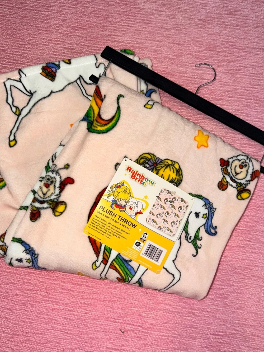 Rainbow Pink Unicorn Plush Throw Blanket with Multicolor Accents - Rainbow Brite